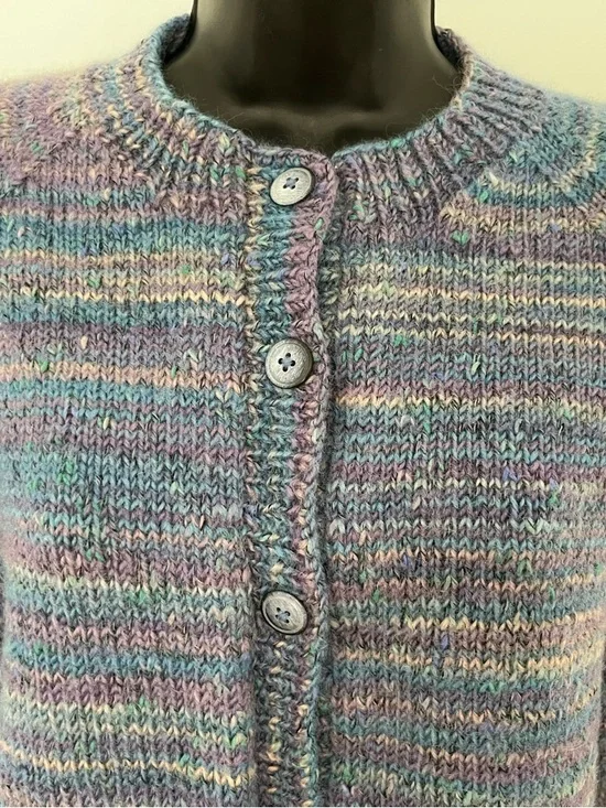 Handmade Heathered Wool Long Sleeve Cardigan, Size Medium - Picture 3 of 11